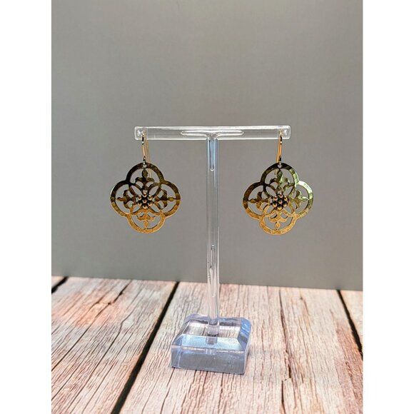 Handcrafted Brass Floral Drop Earrings Lightweight & Elegant Design - Picture 2 of 7